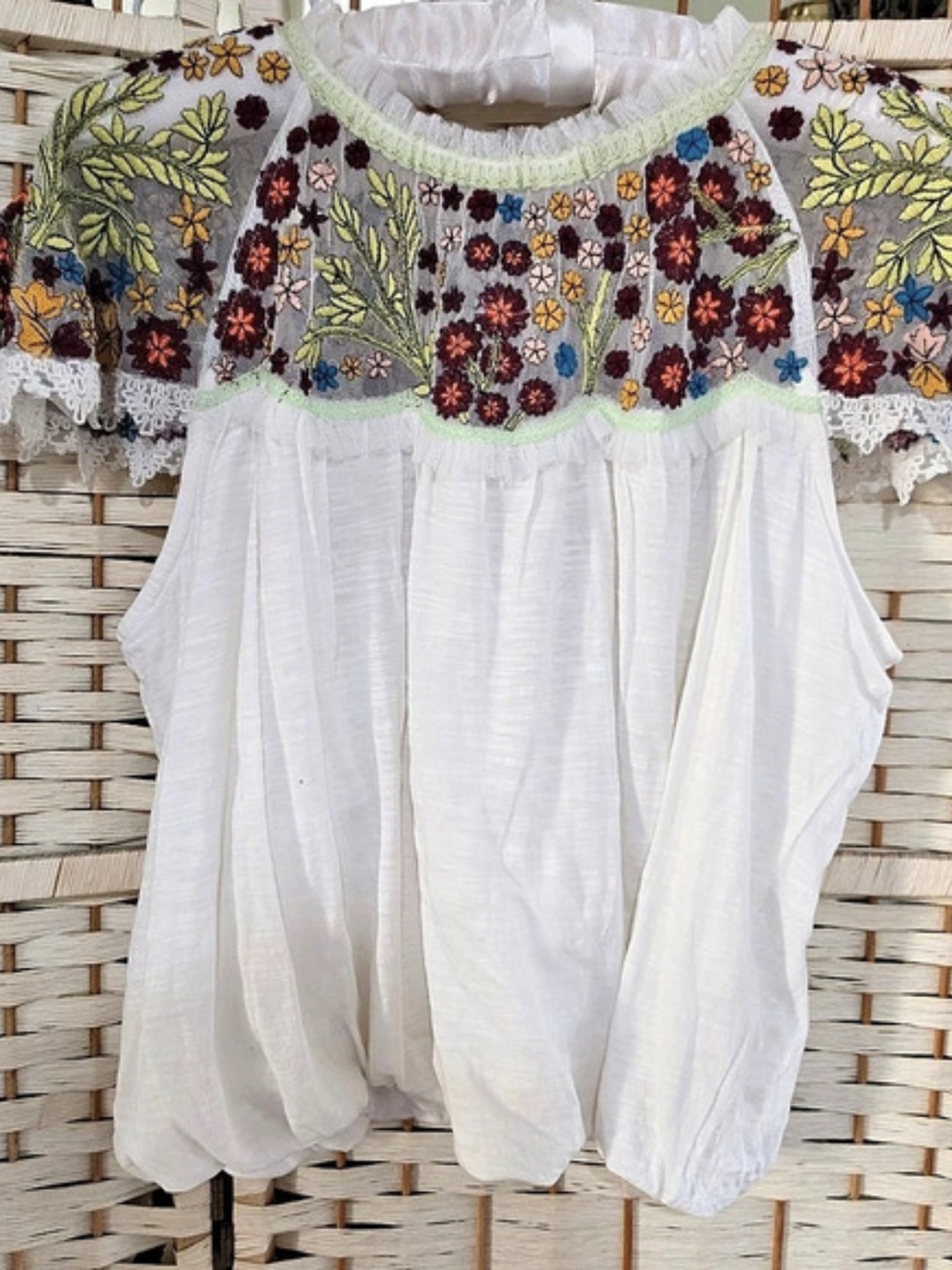 Free People Floral Embroidered Top